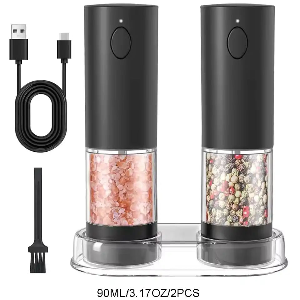 Electric Gravity Salt & Pepper Grinder Set — LED, USB Rechargeable (2-Pack)